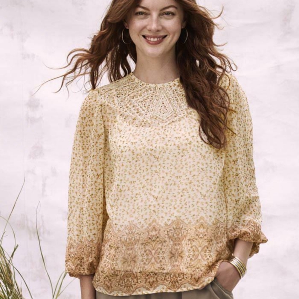 Good Hart by Matilda Jane S Eyelet Embroidered Floral Print Ombre Blouse NEW